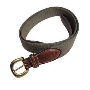 VTG Trafalgar Mens Canvas Leather Belt Olive Green Brown Brass Buckle Sz 30/165